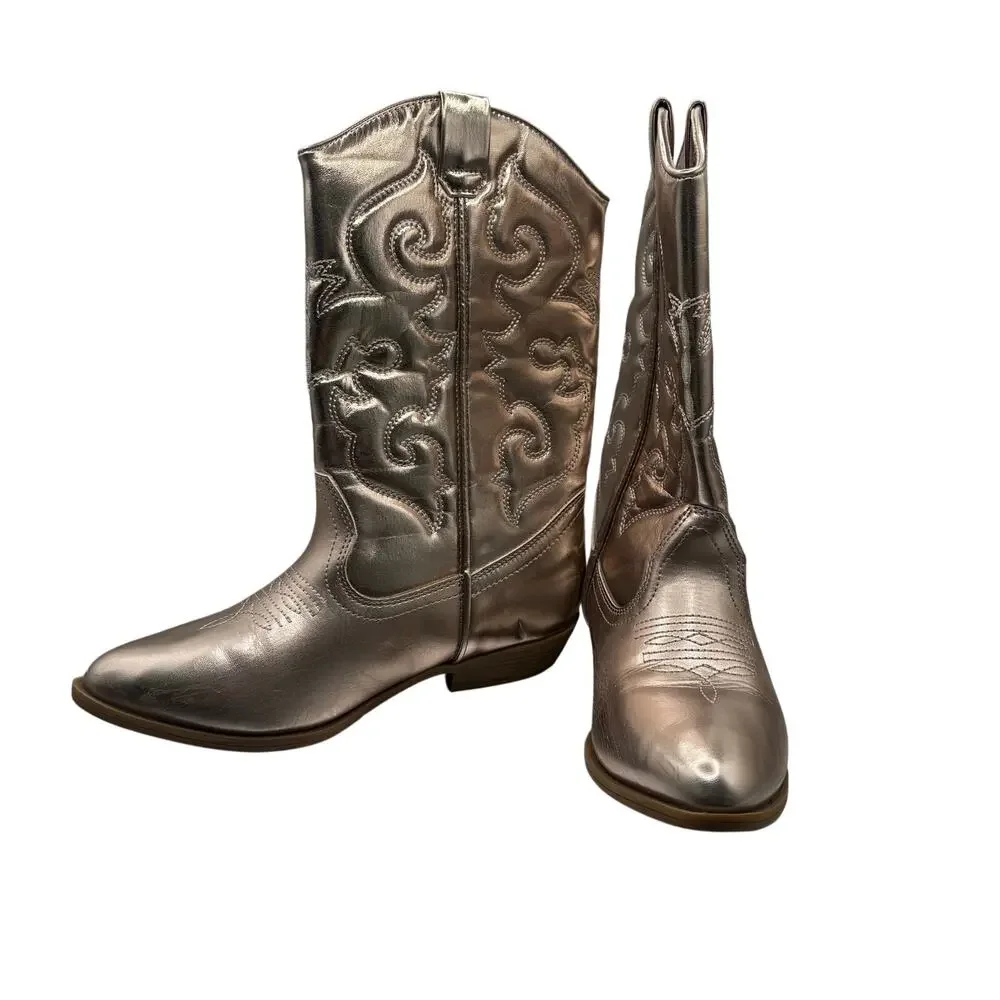 Tucker + Tate Cassidy Size 3 Gold Western Cowboy Boots Leather Detail Shiny Glam